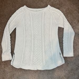 LL Bean Signature Sweater Womens M Beige Fisherman Cable Knit Academia Chunky